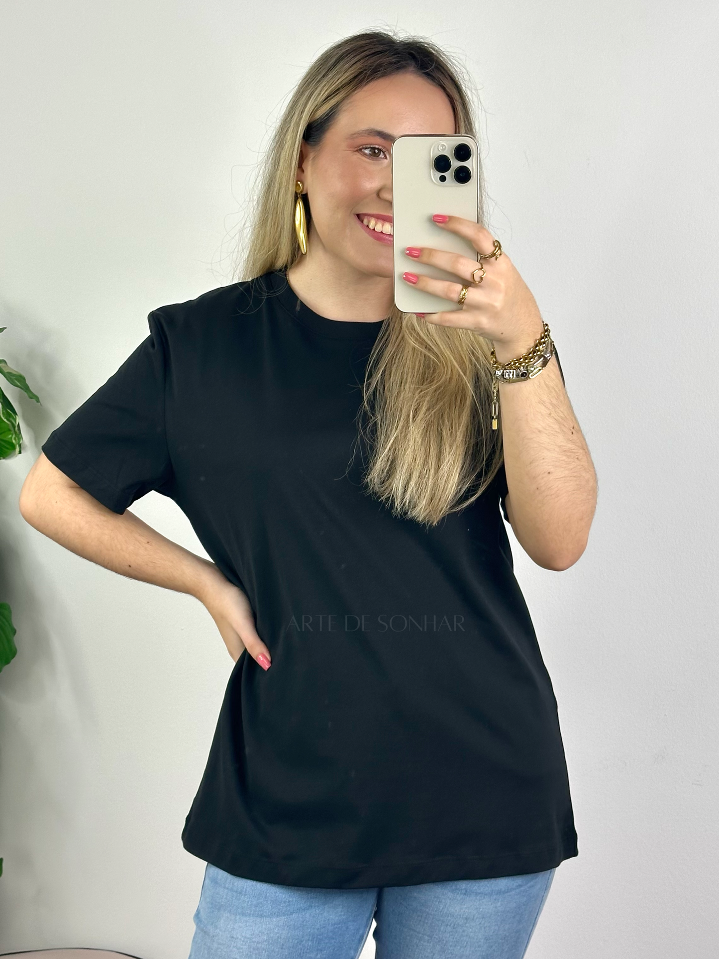 T-shirt de gola redonda preta