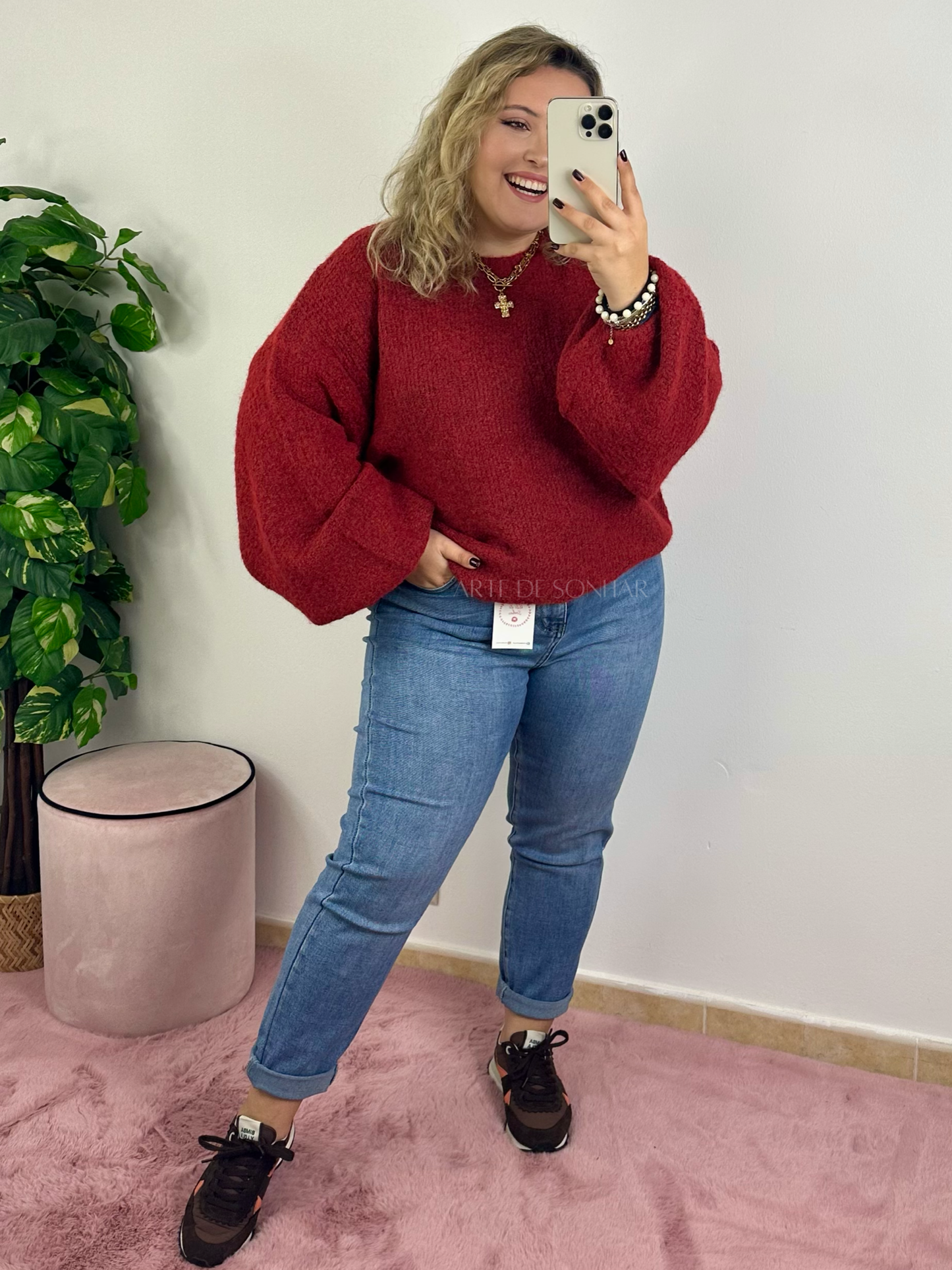 Calças mom fit de ganga