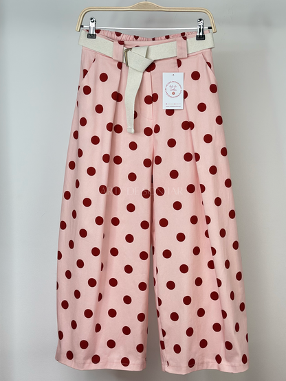 Calças balloon com bolinhas rosa e vermelho