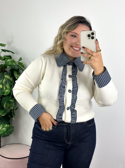 Casaco de malha diferenciado pérola