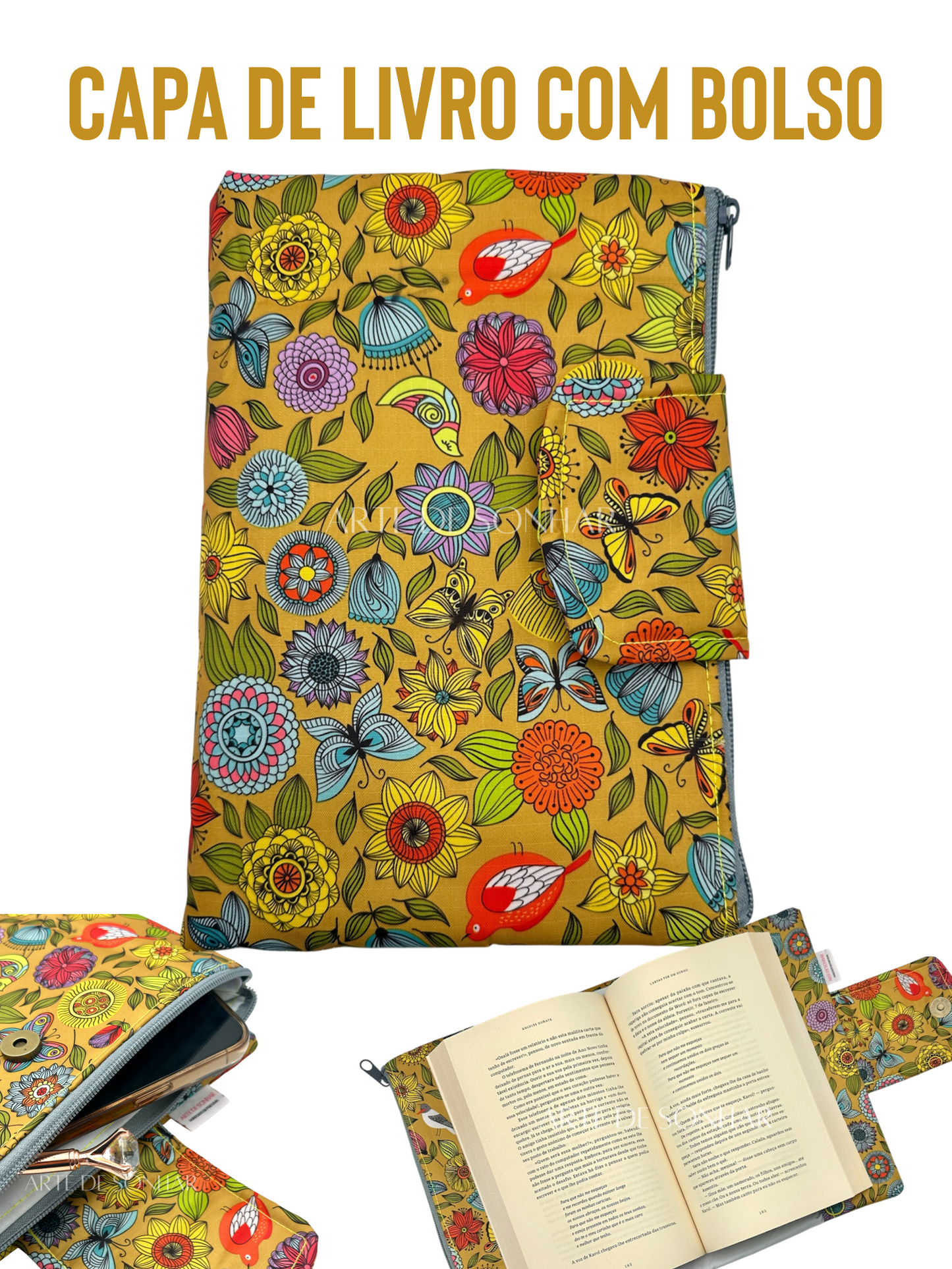 Capa de livro das borboletas com bolso