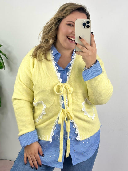 Camisa de riscas com cristais azul escura