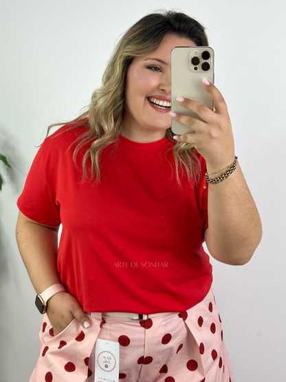 T-shirt de gola redonda vermelha