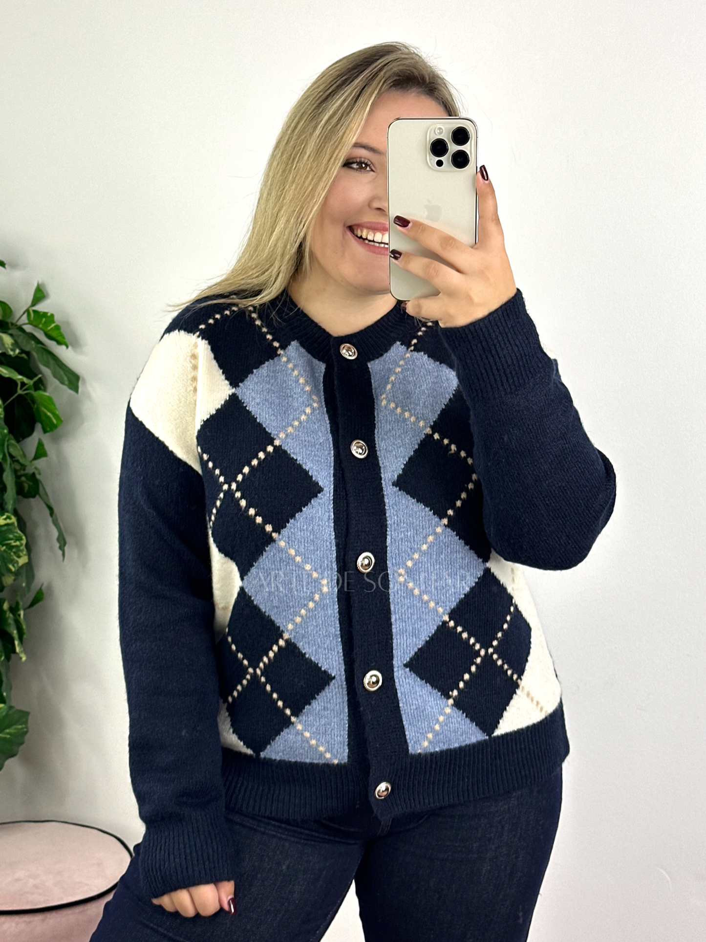 Casaco dos losangos azul