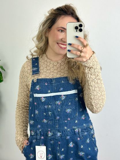 Camisola rendada de flores camel