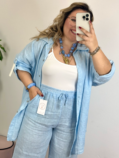 Camiseiro de linho azul
