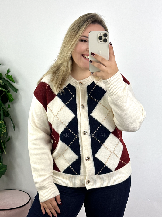 Casaco dos losangos bordeaux