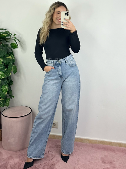 Calças balloon de ganga clara