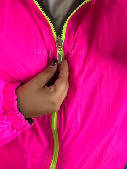 Kispo reversível castanho chocolate e rosa choque