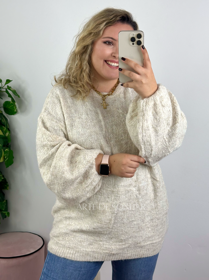 Camisola de malha bege oversize
