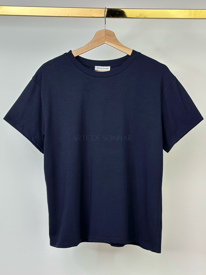 T-shirt de gola redonda azul marinho