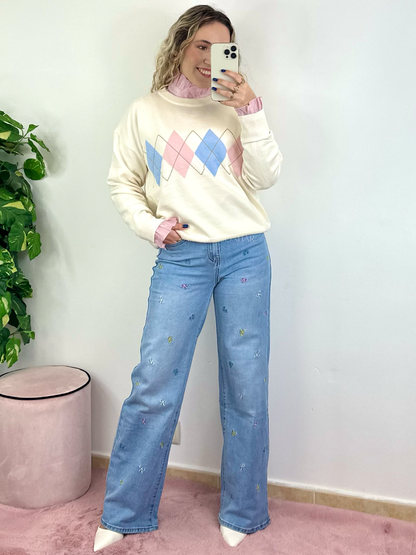 Calças de ganga com lacinhos