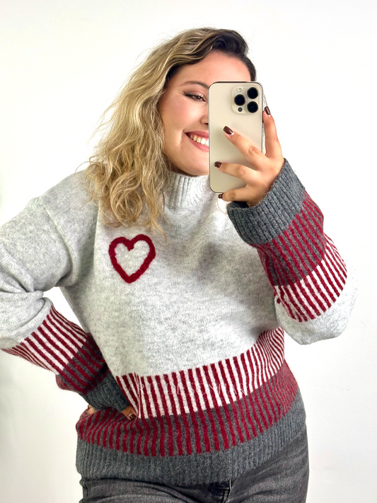 Camisola cinza e bordeaux