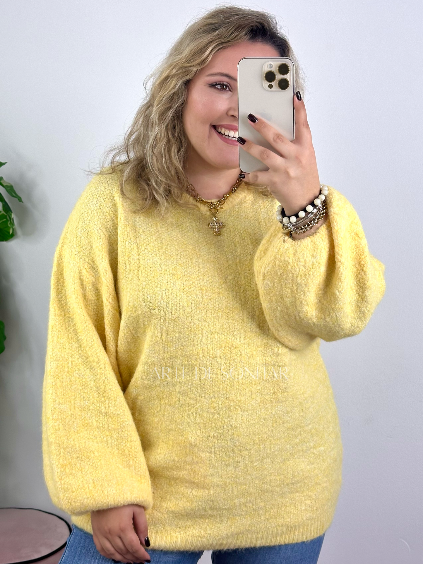 Camisola de malha amarela oversize