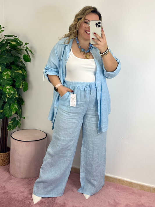 Calças de linho azuis