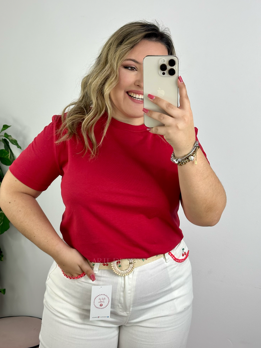 T-shirt de gola redonda vermelha