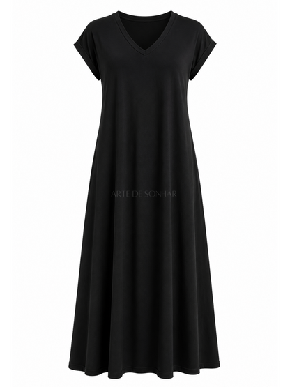 Vestido de malha fria preto