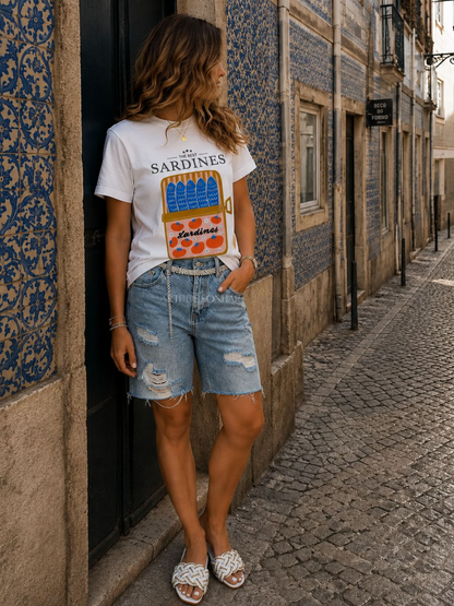 Calções de ganga com cinto brilhante