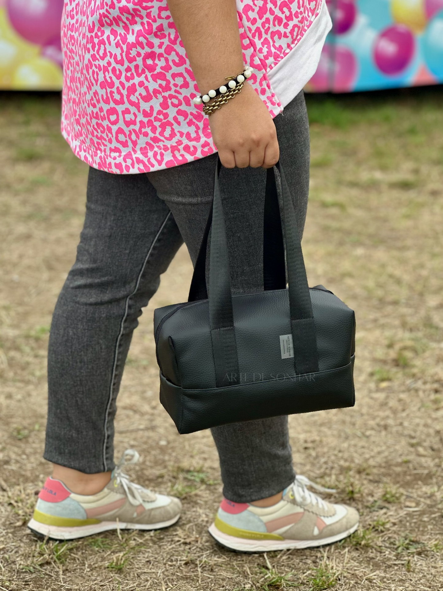 Lancheira térmica de Napa Preta tamanho M