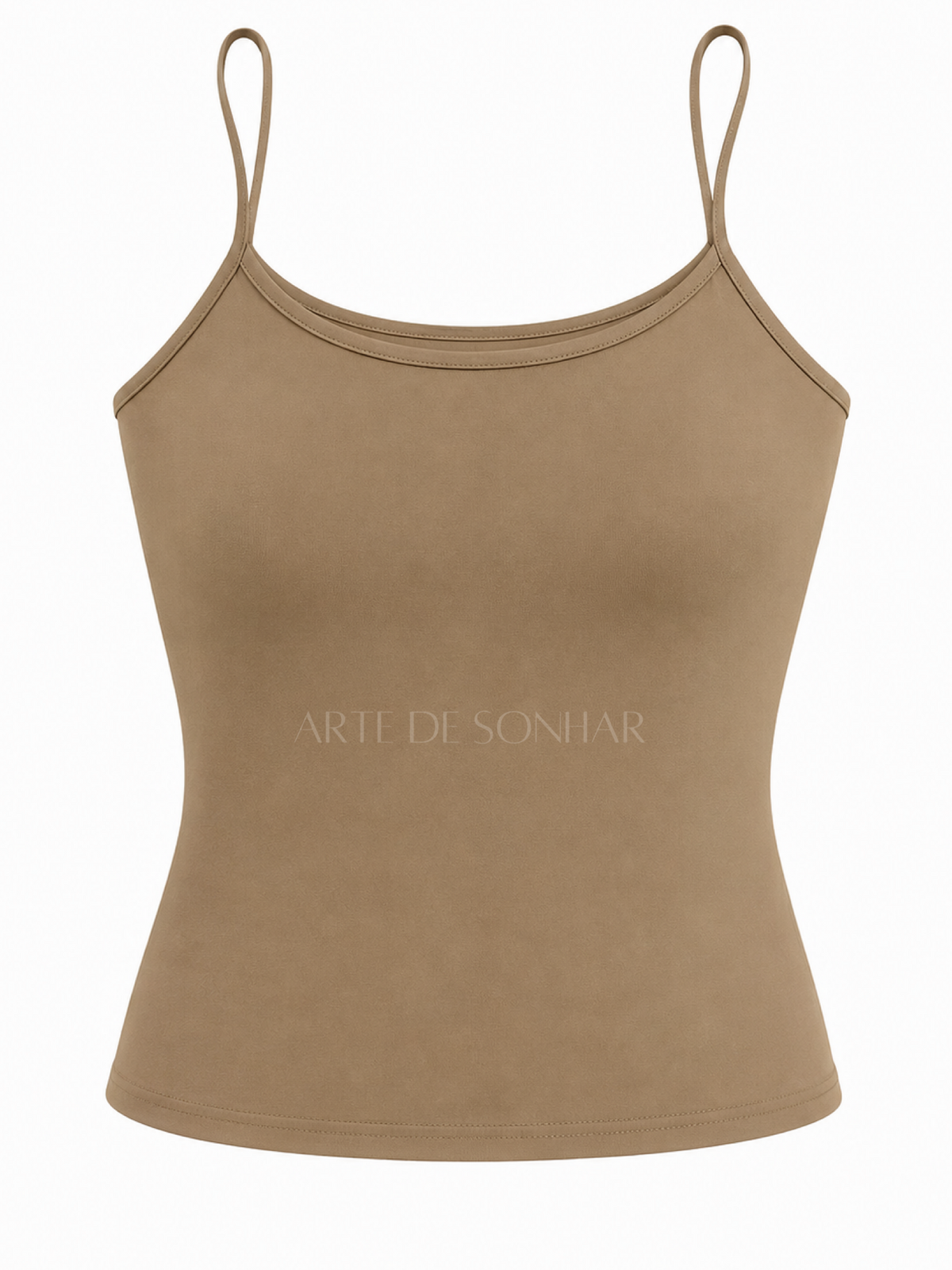 Top de licra camel com alças finas