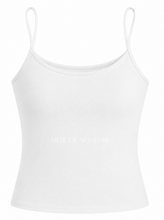 Top de licra branco com alças finas