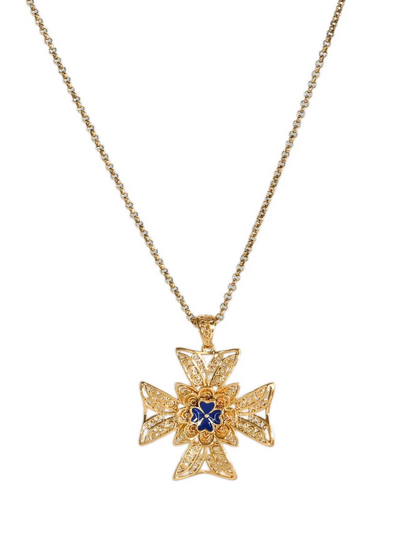 Colar Cruz de Malta com trevo azul M