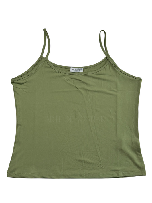 Top de licra verde tropa com alças finas