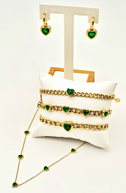 Pulseira com coração em cristal verde