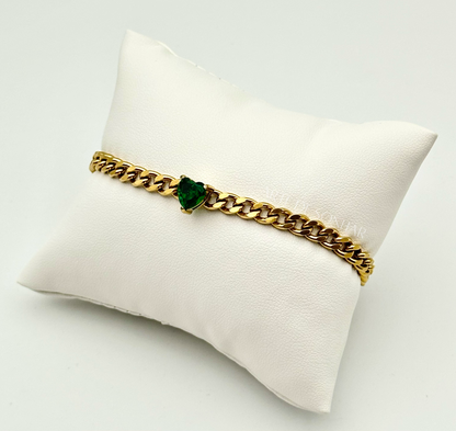 Pulseira com coração em cristal verde