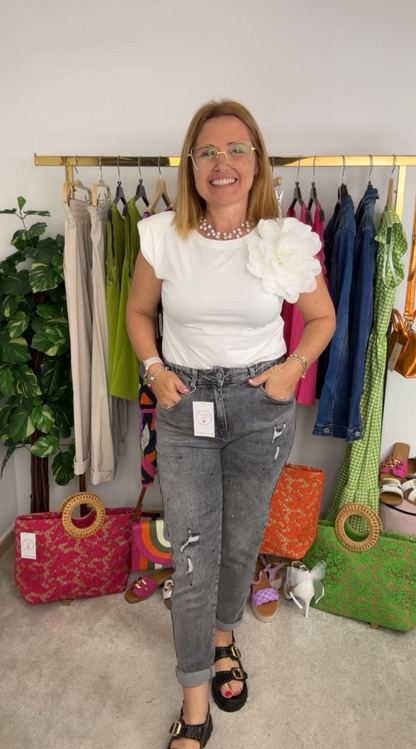 Calças de ganga cinza mom fit