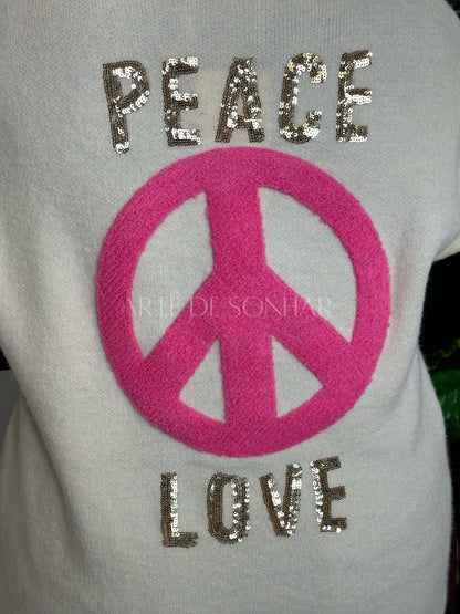 Casaco de malha com "peace and love”