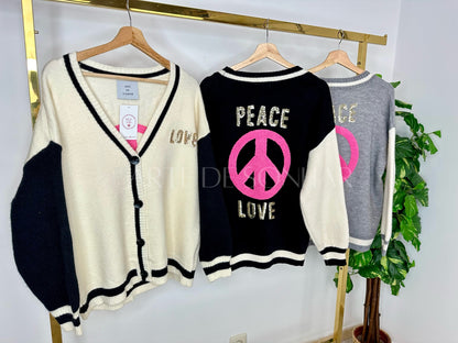Casaco de malha com "peace and love”