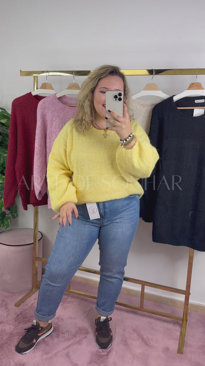 Camisola de malha bege oversize