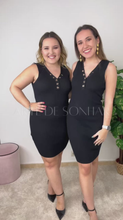 Vestido de malha canelada com fecho T