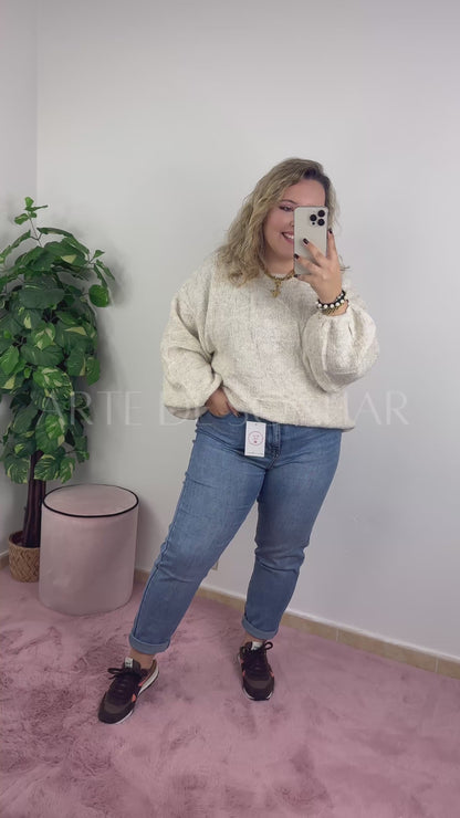 Calças mom fit de ganga