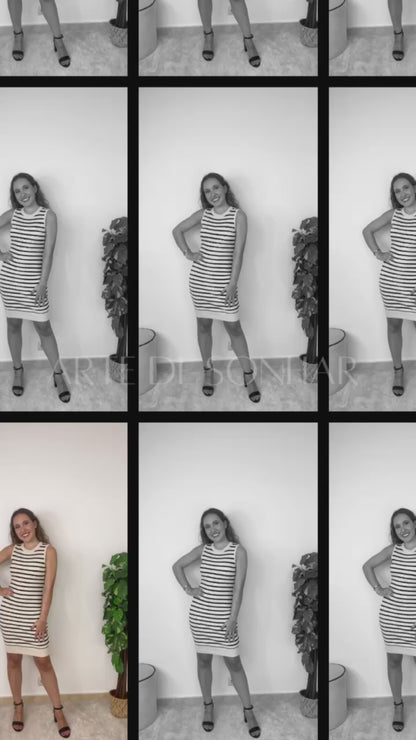Vestido de malha com riscas