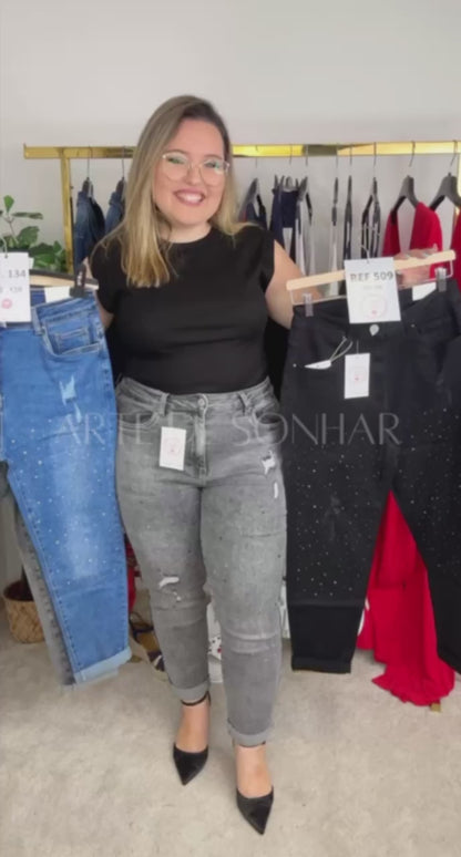 Calças de ganga cinza mom fit